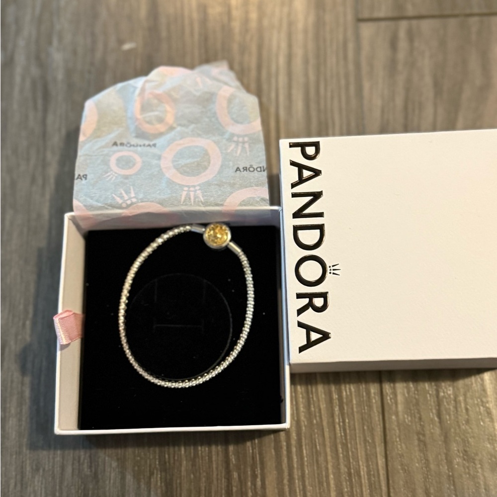 Pandora Silver Bracelet with Gold Charm